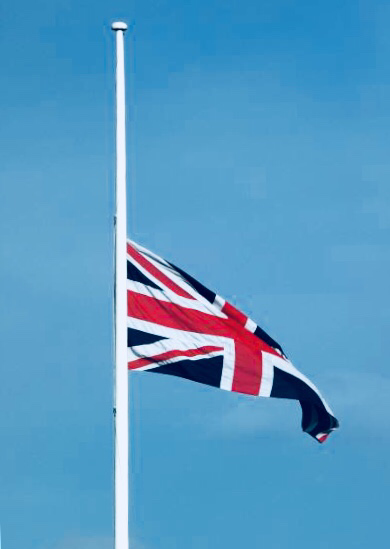 Union Jack at half staff